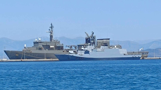 Five naval vessels in Corfu Port