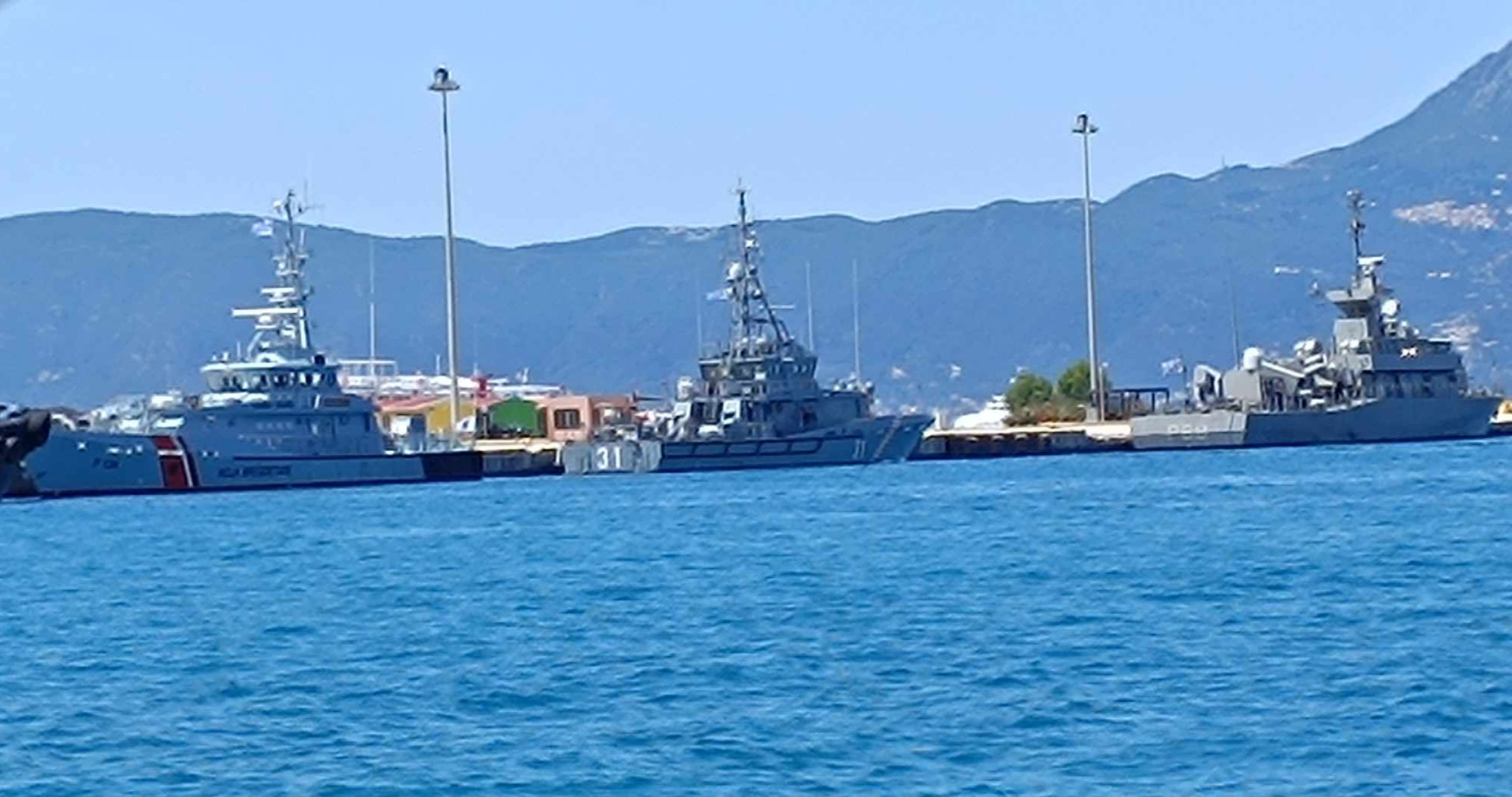 Five naval vessels in Corfu Port