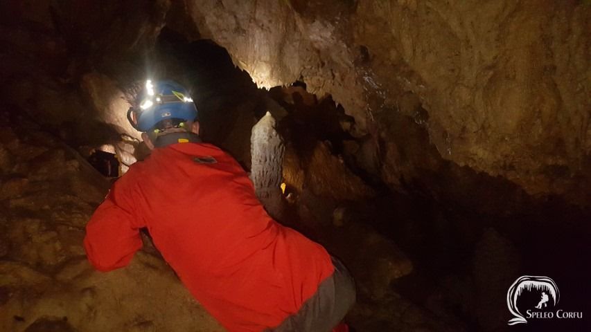 Exploration of Anthropograva cave in Klimatia by speleologist and caver René van Vliet