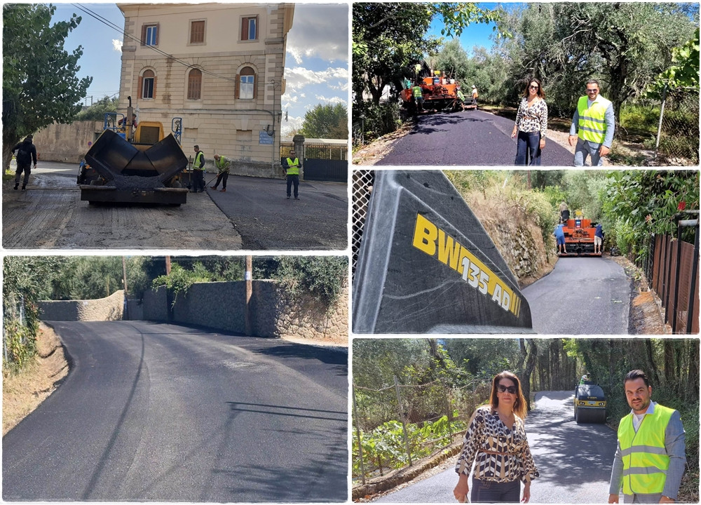 Meropi Ydraiou inspects road resurfacing work