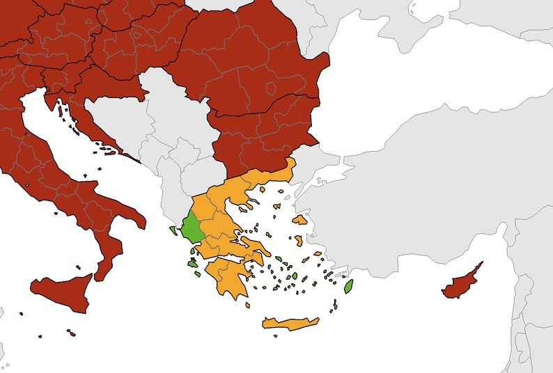 Τα Ιόνια και η Ήπειρος στις πράσινες περιοχές του χάρτη ECDC για τον κορονοϊό