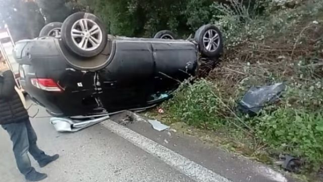 Trapped driver, 75, has to be rescued after her car overturns in Afra
